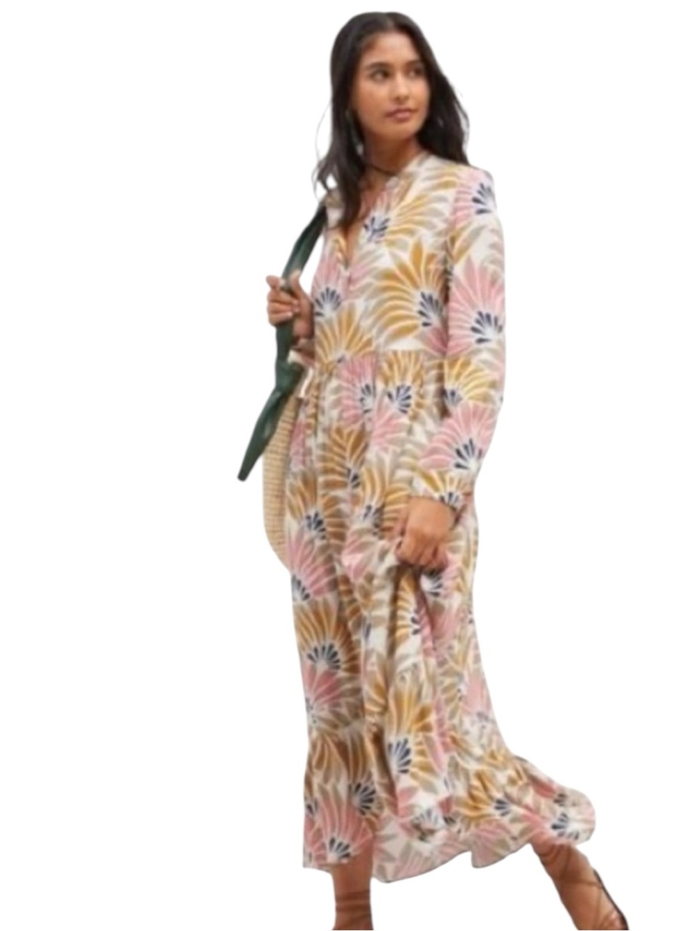 MARE MARE x ANTHROPOLOGIE Lynda Boho Long Sleeve Maxi Dress in Pink/Gold Size S
